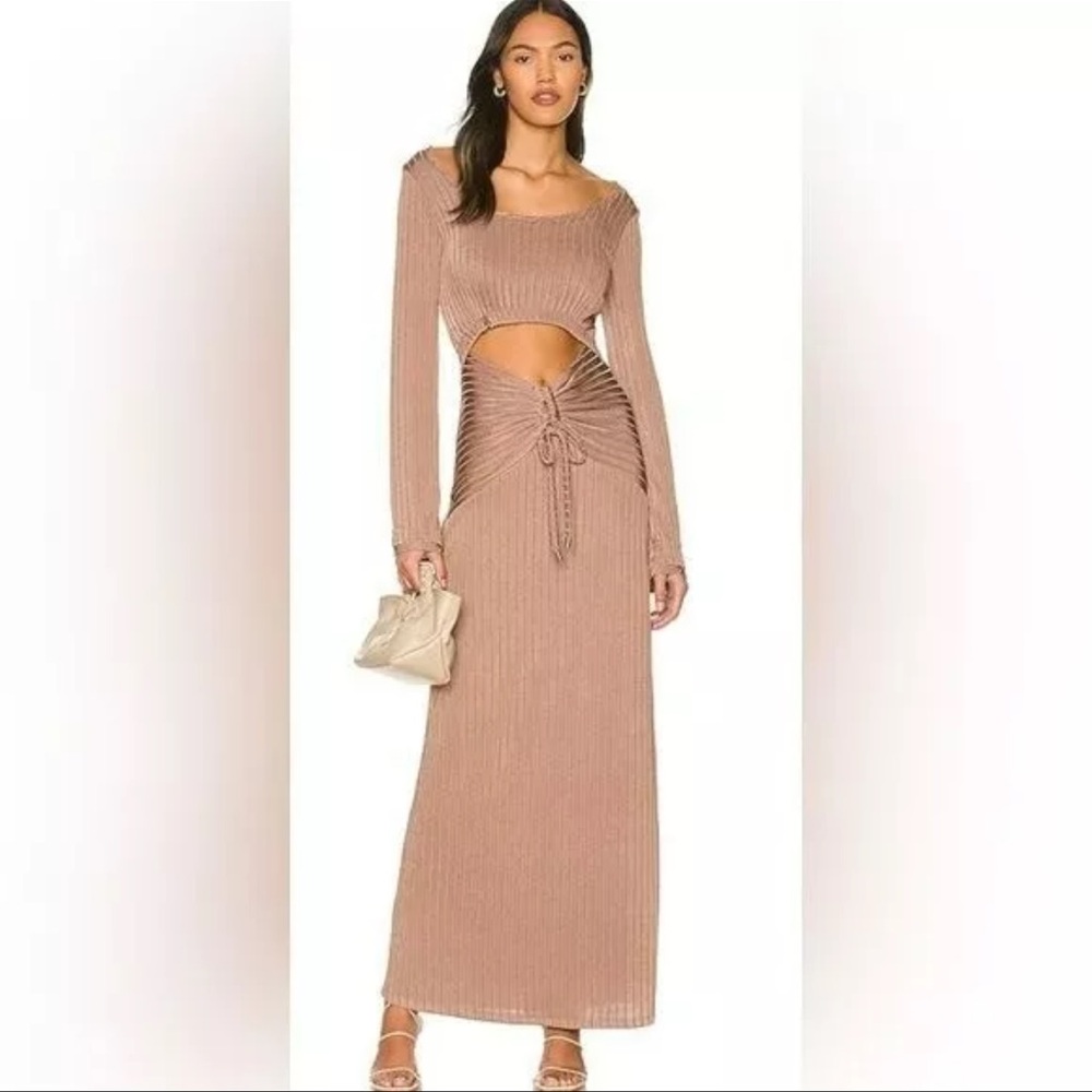 Free People Tan One and Only Cut out Long Sleeve Ribbed Maxi Dress Size …